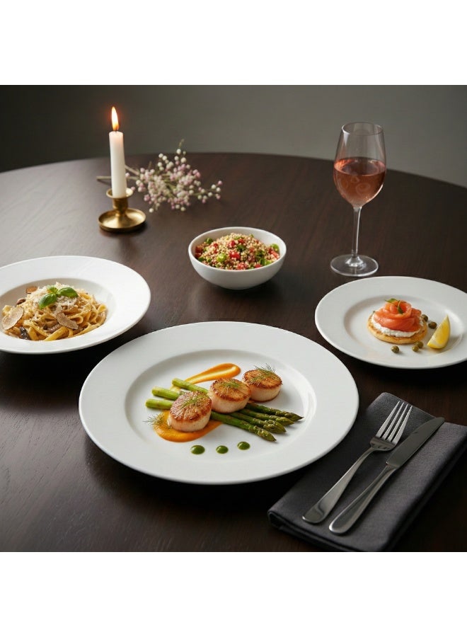 Luminarc White 4 PCS Ceramic Dinner Set  Soup Plate 22cm Dinner Plate 24cm Dessert Plate 19cm Bowl 9.5cm Tableware Set for Home & Restaurant - Image 5